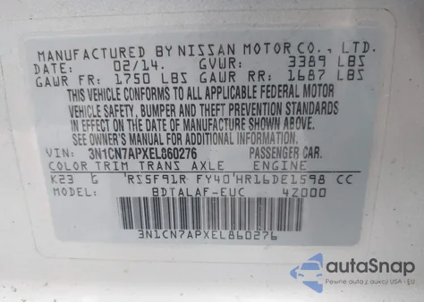 2014 Nissan Versa 1.6 S из США, поврежденный, VIN 3N1CN7APXEL860276